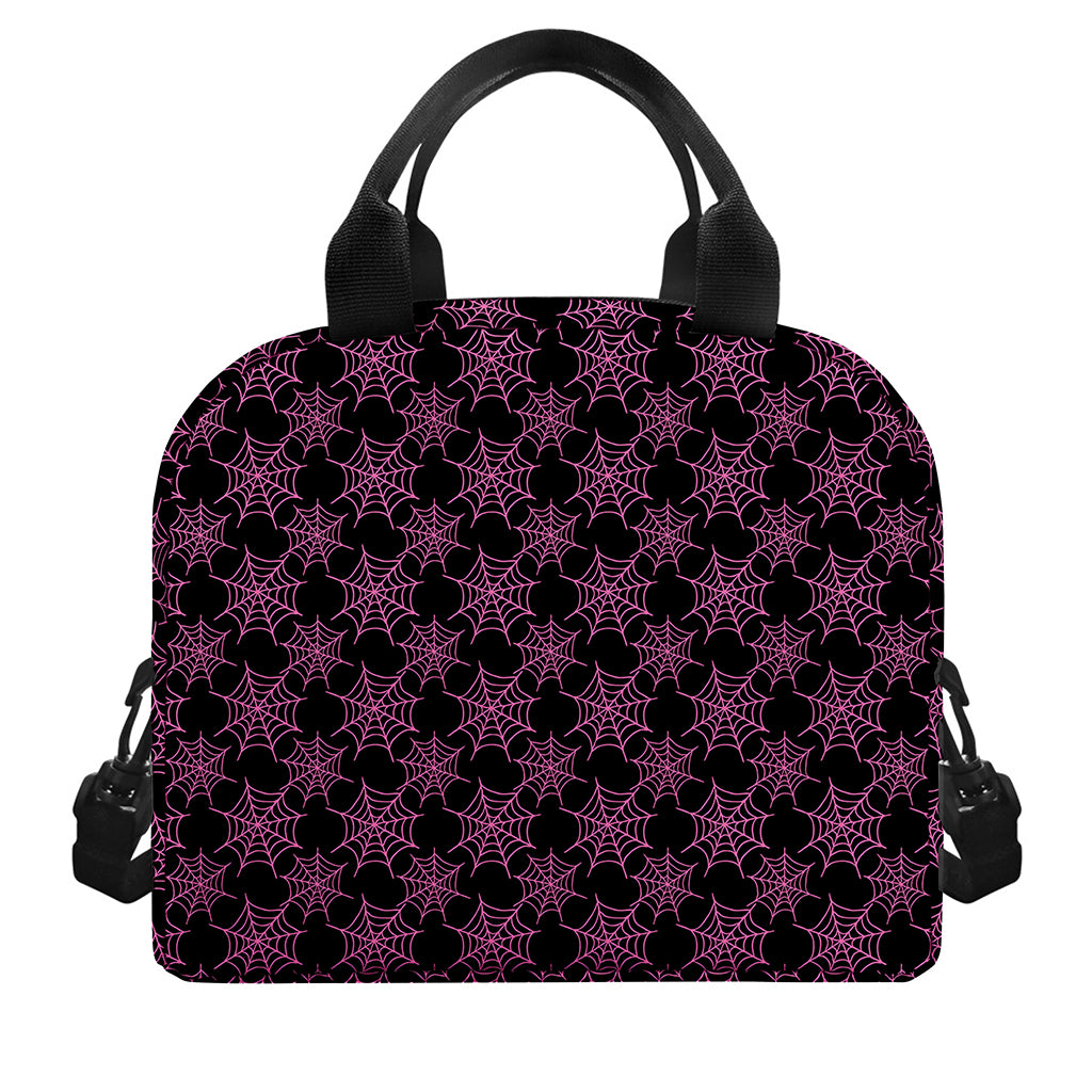 Black And Pink Spider Web Pattern Print Insulated Lunch Bag