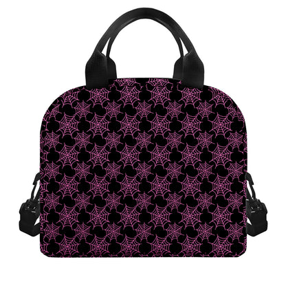 Black And Pink Spider Web Pattern Print Insulated Lunch Bag