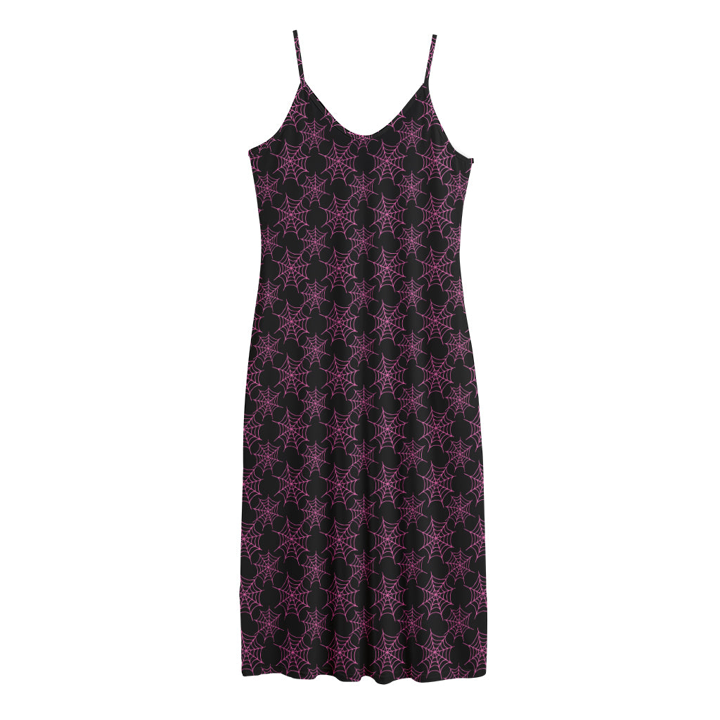 Black And Pink Spider Web Pattern Print Jersey Midi Cami Dress