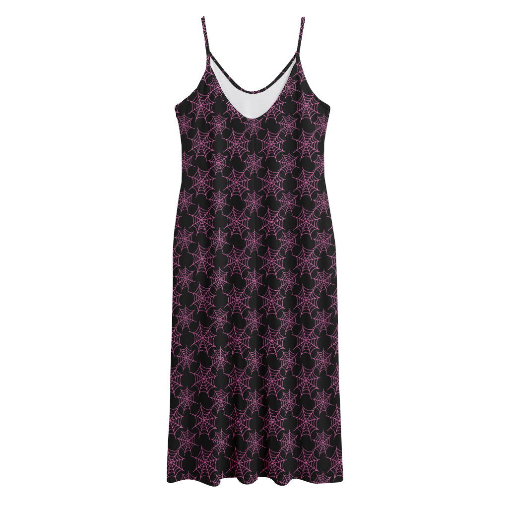 Black And Pink Spider Web Pattern Print Jersey Midi Cami Dress