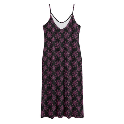 Black And Pink Spider Web Pattern Print Jersey Midi Cami Dress
