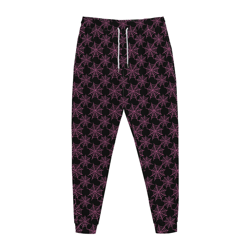 Black And Pink Spider Web Pattern Print Jogger Pants