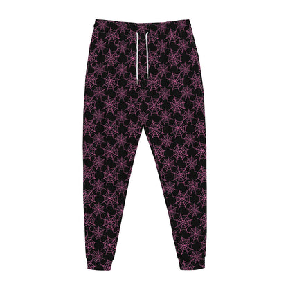 Black And Pink Spider Web Pattern Print Jogger Pants