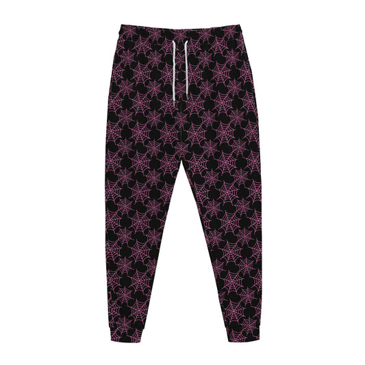 Black And Pink Spider Web Pattern Print Jogger Pants