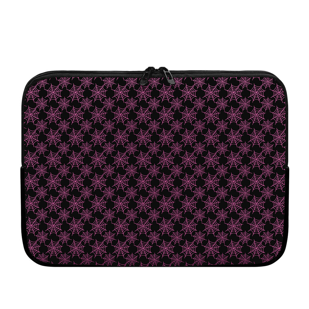 Black And Pink Spider Web Pattern Print Laptop Sleeve