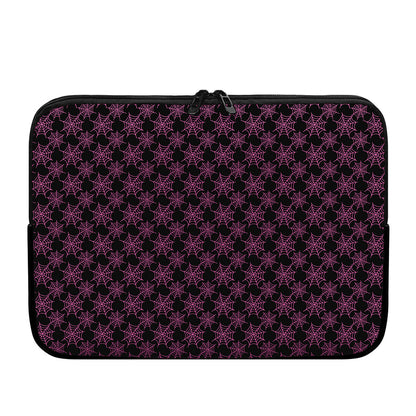 Black And Pink Spider Web Pattern Print Laptop Sleeve