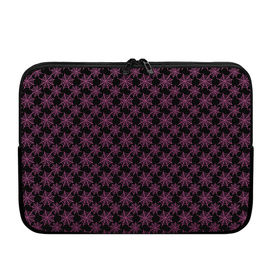 Black And Pink Spider Web Pattern Print Laptop Sleeve