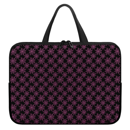 Black And Pink Spider Web Pattern Print Laptop Sleeve With Handle