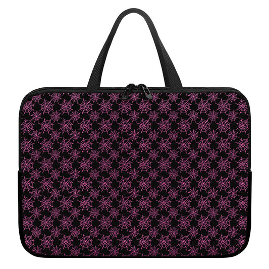 Black And Pink Spider Web Pattern Print Laptop Sleeve With Handle