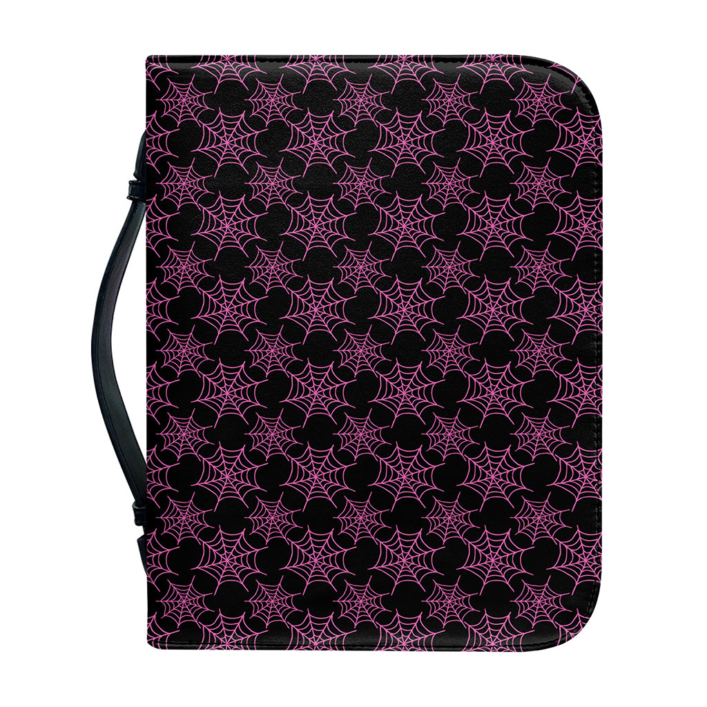 Black And Pink Spider Web Pattern Print Leather Bible Cover