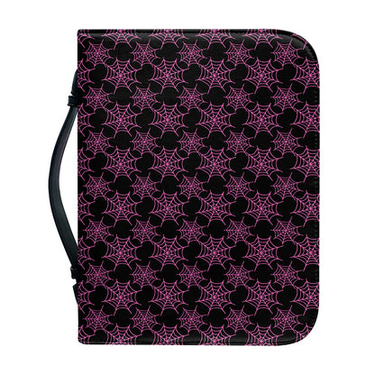 Black And Pink Spider Web Pattern Print Leather Bible Cover