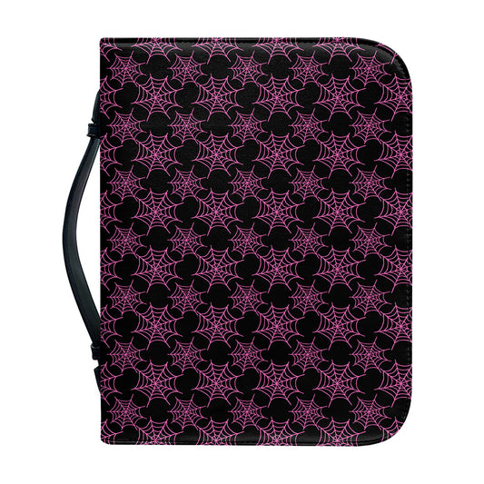 Black And Pink Spider Web Pattern Print Leather Bible Cover