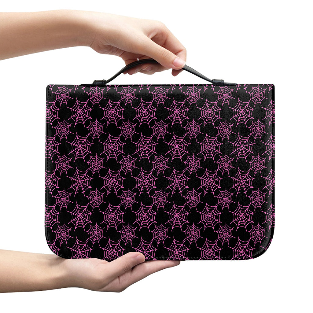 Black And Pink Spider Web Pattern Print Leather Bible Cover