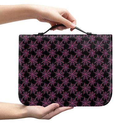 Black And Pink Spider Web Pattern Print Leather Bible Cover
