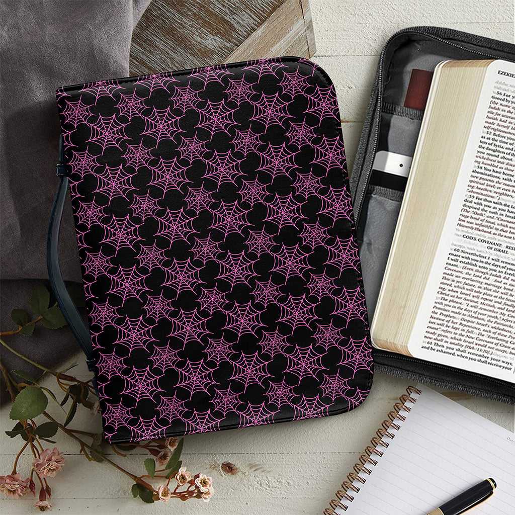 Black And Pink Spider Web Pattern Print Leather Bible Cover