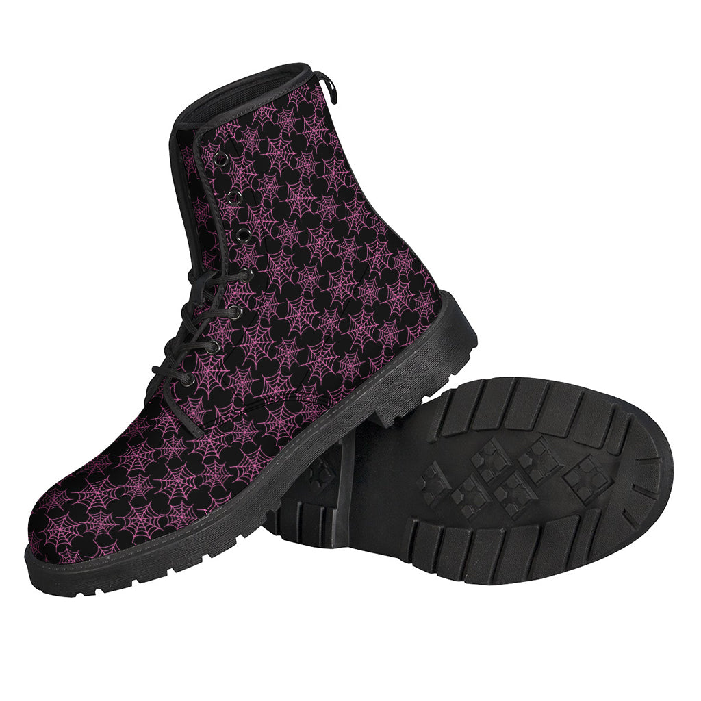 Black And Pink Spider Web Pattern Print Backpack