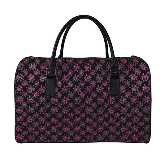 Black And Pink Spider Web Pattern Print Leather Duffle Bag