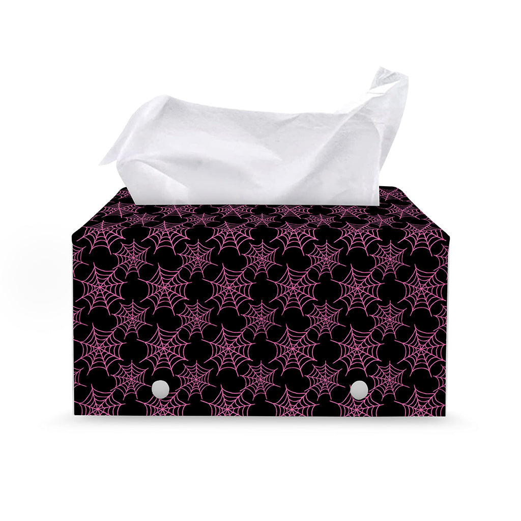 Black And Pink Spider Web Pattern Print Leather Tissue Box Cover