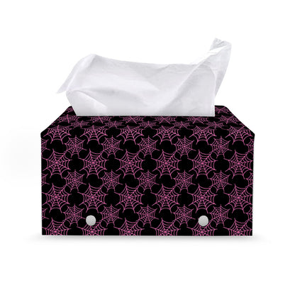 Black And Pink Spider Web Pattern Print Leather Tissue Box Cover