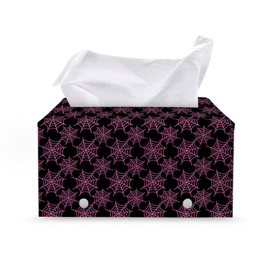 Black And Pink Spider Web Pattern Print Leather Tissue Box Cover