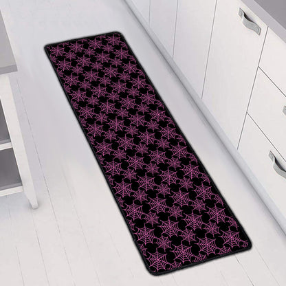 Black And Pink Spider Web Pattern Print Long Kitchen Mat