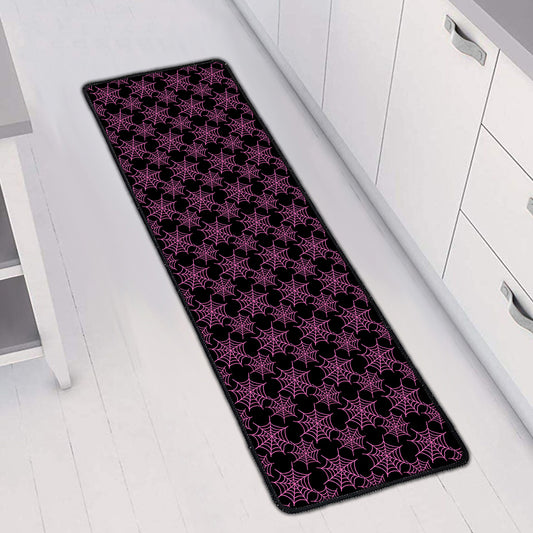 Black And Pink Spider Web Pattern Print Long Kitchen Mat