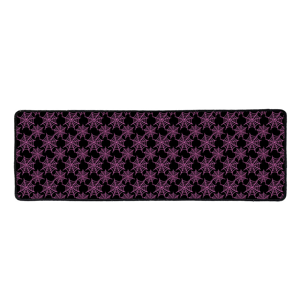 Black And Pink Spider Web Pattern Print Long Kitchen Mat