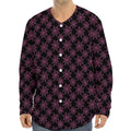 Black And Pink Spider Web Pattern Print Long Sleeve Baseball Jersey