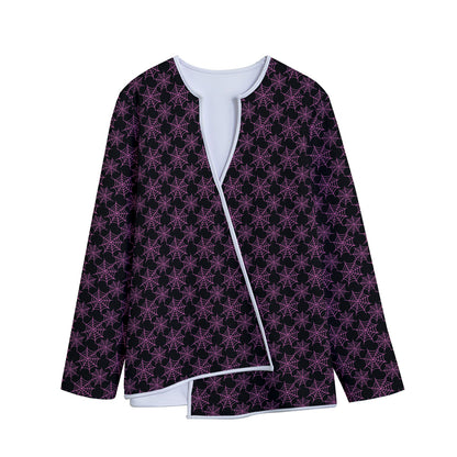 Black And Pink Spider Web Pattern Print Long Sleeve Short Coat