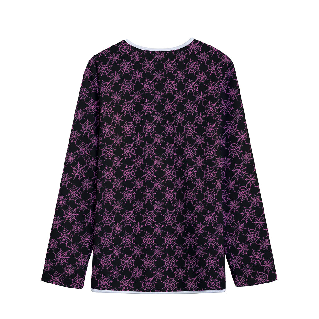 Black And Pink Spider Web Pattern Print Long Sleeve Short Coat