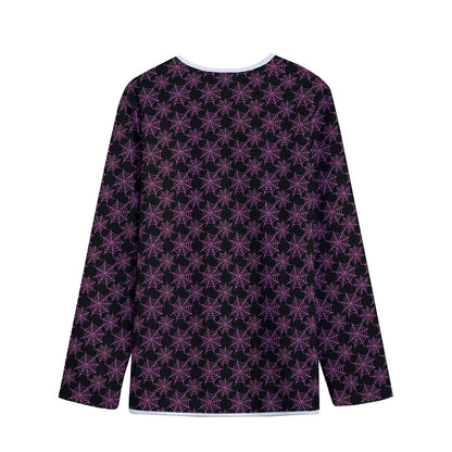 Black And Pink Spider Web Pattern Print Long Sleeve Short Coat