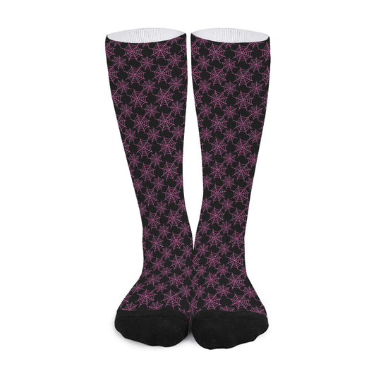 Black And Pink Spider Web Pattern Print Long Socks