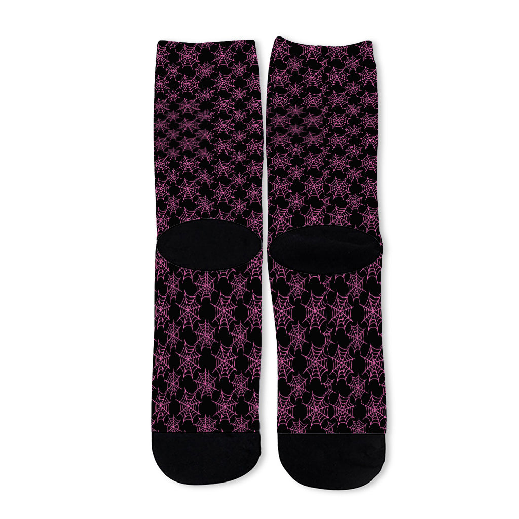 Black And Pink Spider Web Pattern Print Long Socks