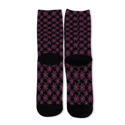 Black And Pink Spider Web Pattern Print Long Socks