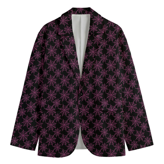 Black And Pink Spider Web Pattern Print Men's Blazer