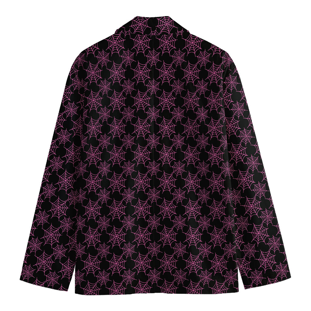 Black And Pink Spider Web Pattern Print Men's Blazer