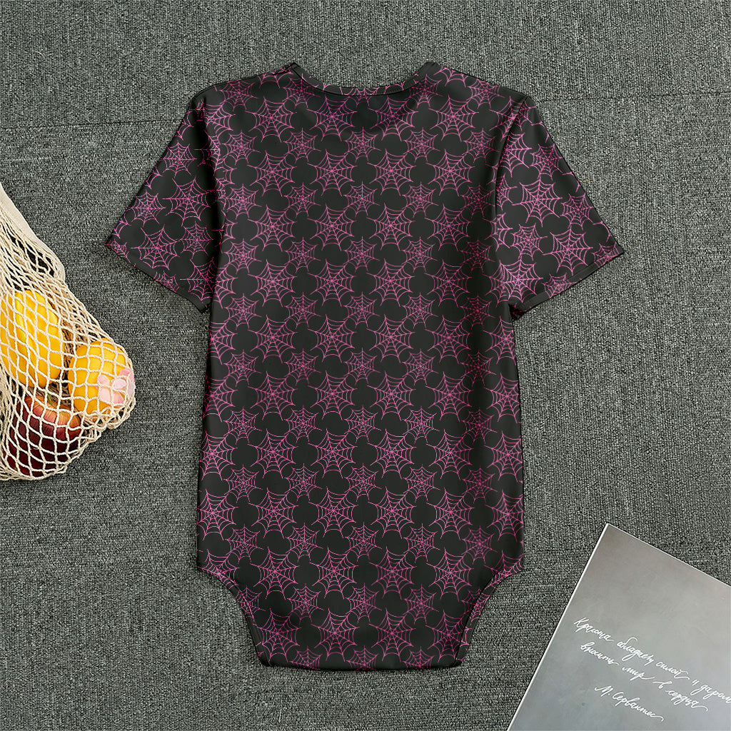 Black And Pink Spider Web Pattern Print Men's Bodysuit