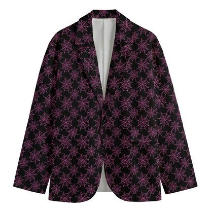 Black And Pink Spider Web Pattern Print Men's Cotton Blazer