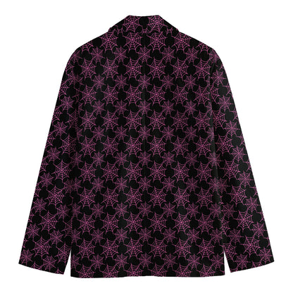 Black And Pink Spider Web Pattern Print Men's Cotton Blazer