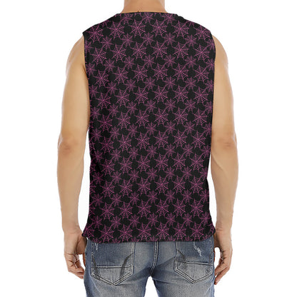 Black And Pink Spider Web Pattern Print Men's Fitness Tank Top