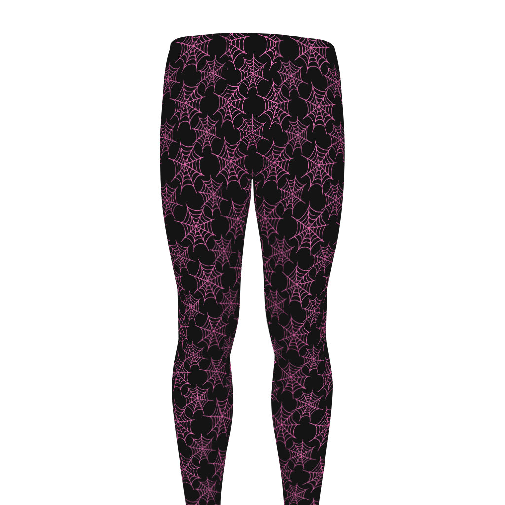Black And Pink Spider Web Pattern Print Men's leggings