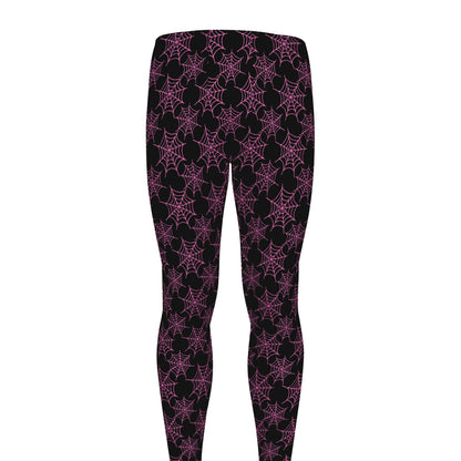 Black And Pink Spider Web Pattern Print Men's leggings