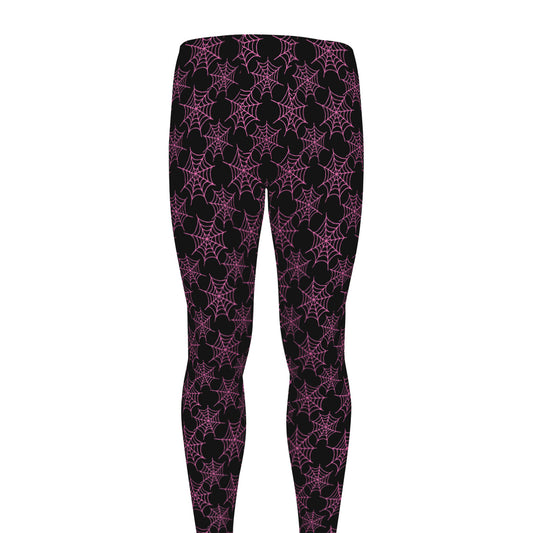 Black And Pink Spider Web Pattern Print Men's leggings