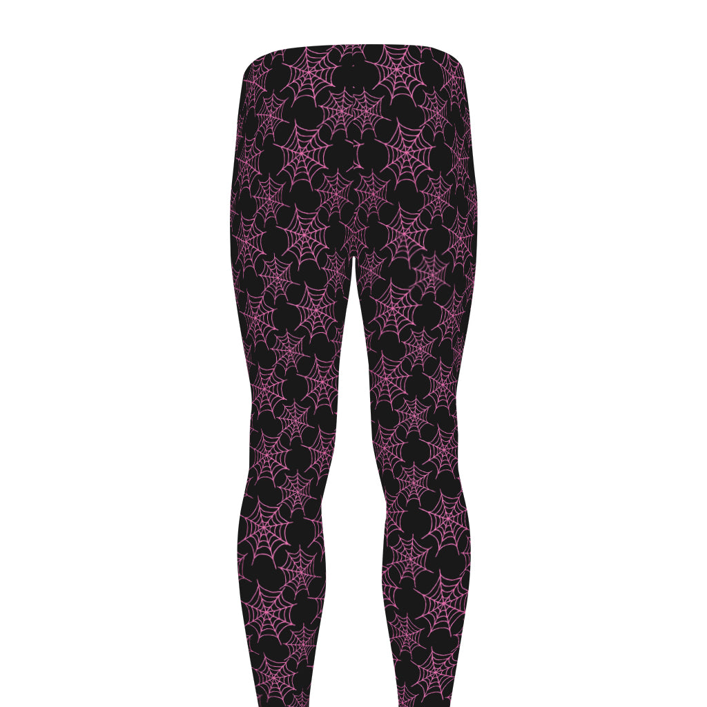 Black And Pink Spider Web Pattern Print Men's leggings