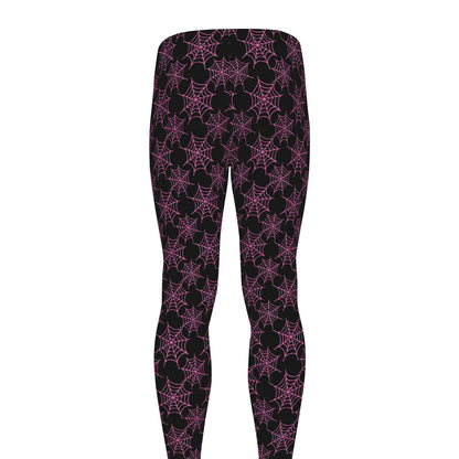 Black And Pink Spider Web Pattern Print Men's leggings