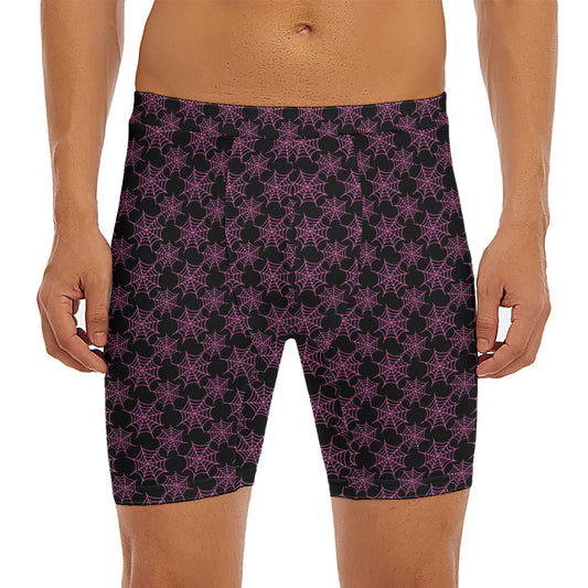 Black And Pink Spider Web Pattern Print Men's Long Boxer Briefs