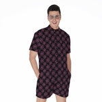 Black And Pink Spider Web Pattern Print Men's Rompers