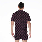 Black And Pink Spider Web Pattern Print Men's Rompers
