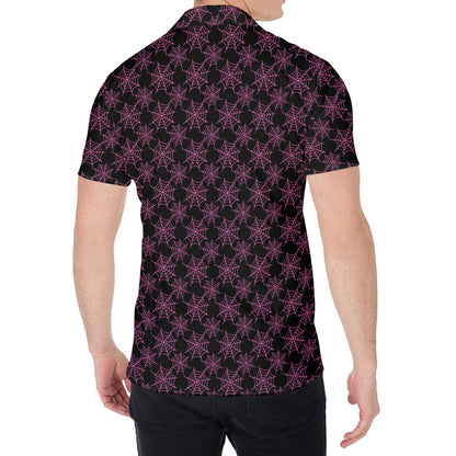 Black And Pink Spider Web Pattern Print Men's Shirt