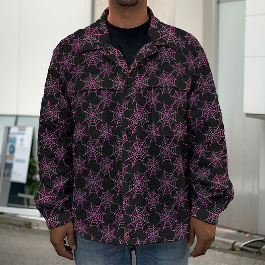 Black And Pink Spider Web Pattern Print Men's Shirt Jacket